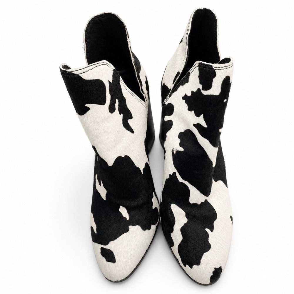 Steve Madden Rookie-C Cow Print Hair Calf Ankle Boots Black White 9M ROOK05S1